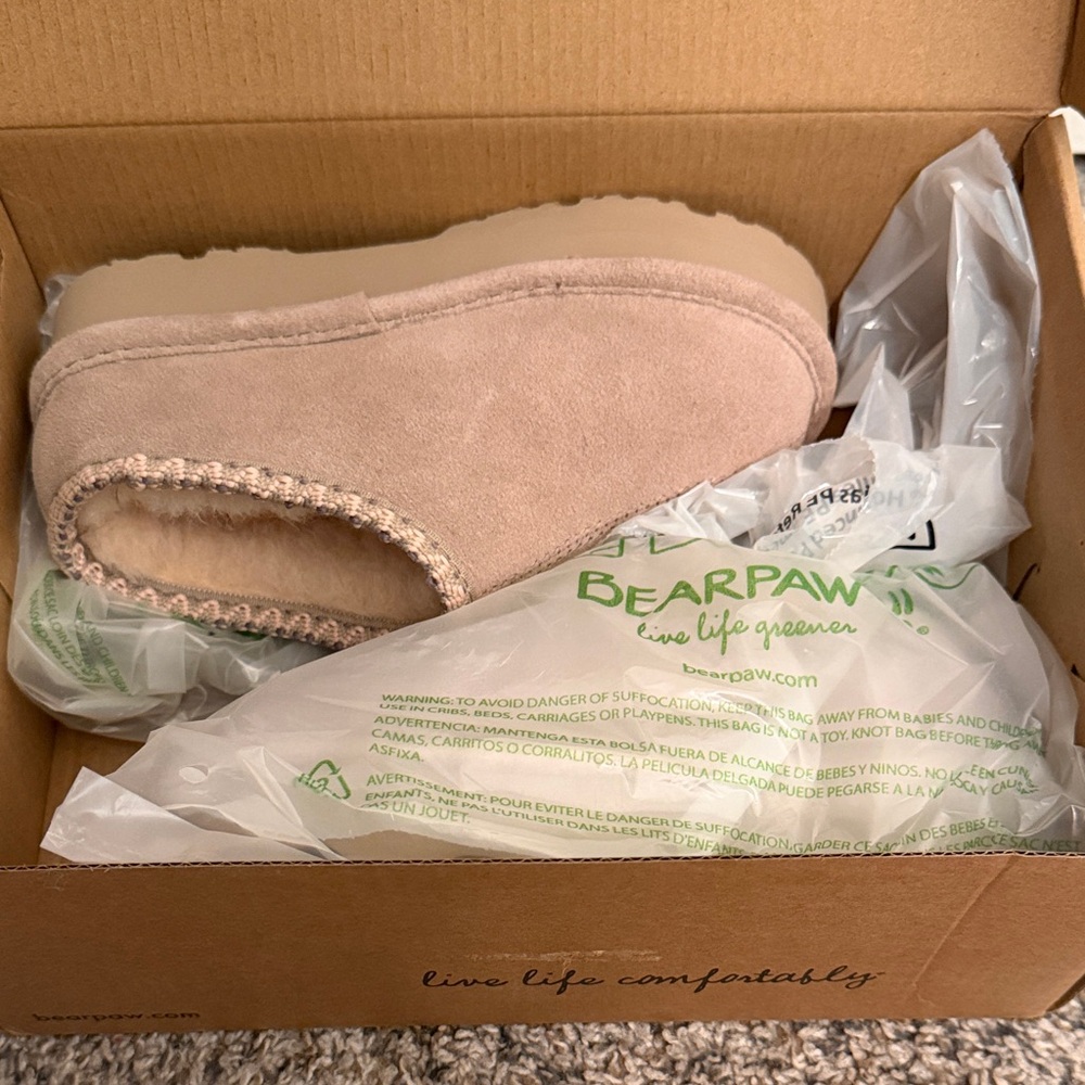 NEW! BearPaw Beige Suede Slippers